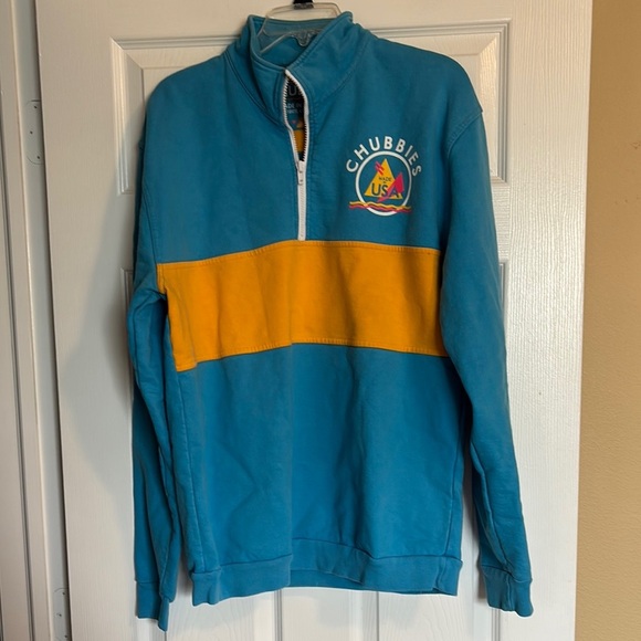 Chubbies men’s blue and yellow quarter zip pull over sweatshirt size medium - Picture 1 of 9